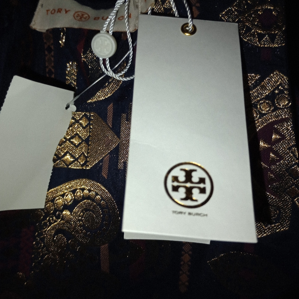 NWT Tory Burch Sleeveless Metallic Jacquard Print Blouse Women's Size 8 - Picture 7 of 9